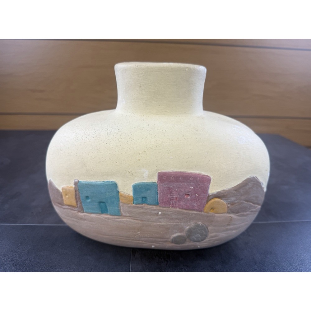 VTG Mexican Pueblo Relief Pillow Vase Southwest Adobe Folk Art-MEXICO